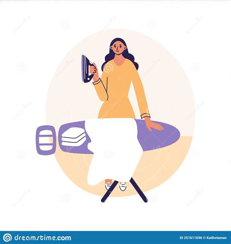 Woman Ironing In Board And Folding Clothes At Home Housewife Doing