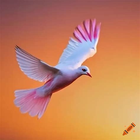 White Dove Flying In The Sunset Sky