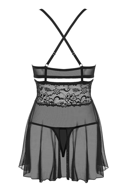 Obsessive Sexy Lace Nightdress And Thong Set 838 Bab 1 Black