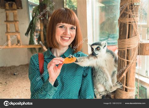 Lemurs Girl Feeds Lemurs Stock Photo By ©liukov 195131210