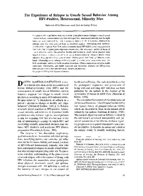 Pdf The Experience Of Relapse To Unsafe Sexual Behavior Among Hiv Positive Heterosexual