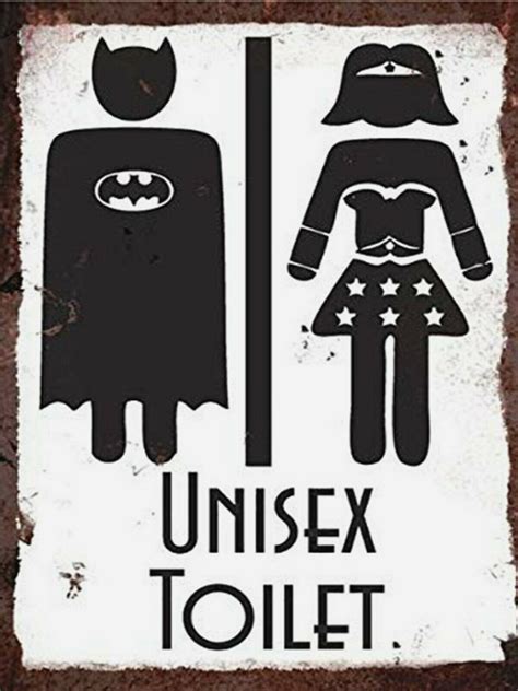 Funny Toilet Bathroom Unisex Metal Wall Sign Batmanwonder Woman