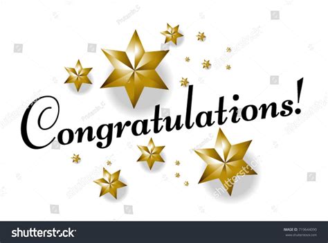 Congratulations Card With Gold Stars And Confetti On White Background