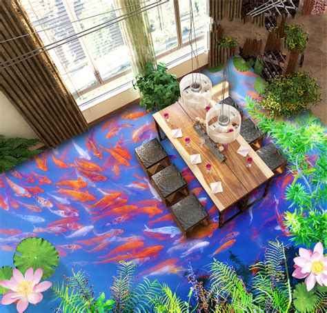 3d Bright Fish Pond Floor Mural Aj Wallpaper