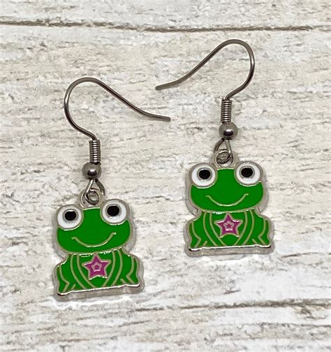 Pair Cute Enamelled Frog Froggy Earrings Fun Funky Kitsch Etsy