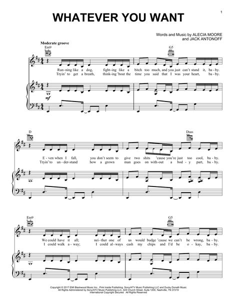 Whatever You Want Sheet Music Pink Piano Vocal And Guitar Chords