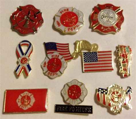 Lot Of 10 Different Fire Fighter Department Hat And Lapel Pins
