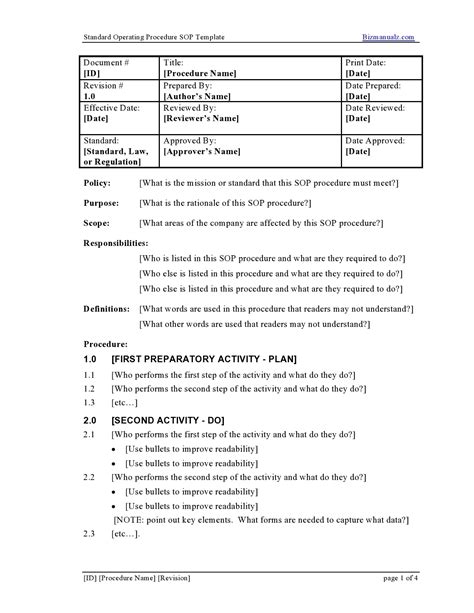 Process And Procedure Template Word Orlandodarelo