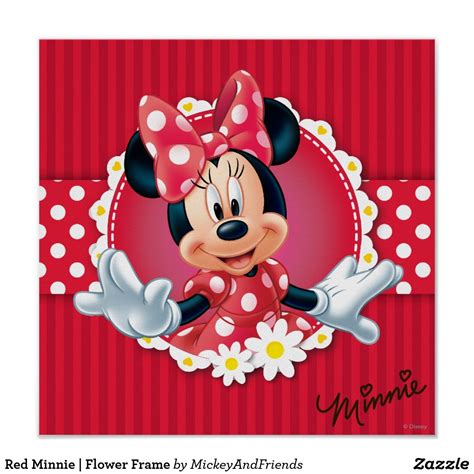 Red Minnie Flower Frame Poster Bolo Da Minnie Mouse Mickey E Minnie