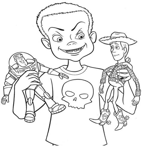 Niño Tenencia Buzz y Woody para colorear imprimir e dibujar Dibujos