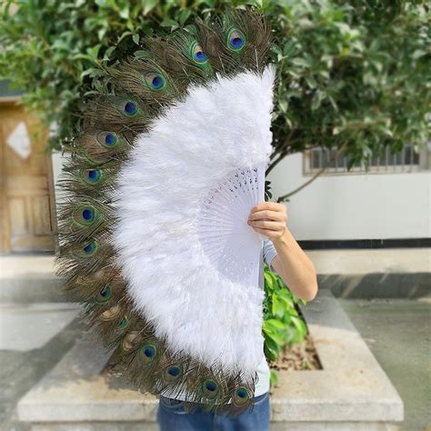 Big Size Peacock Feather Hand Fans Wedding Bride Holding Etsy