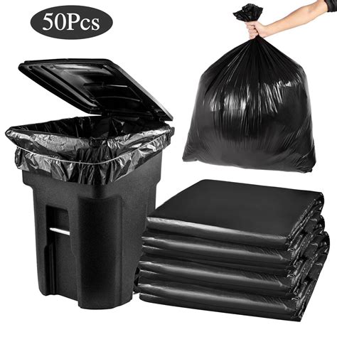 50pcs Heavy Duty 65 Gallon Black Trash Bags 3 Mil Large Garbage Rubbish