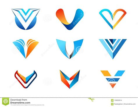 Letter V Logo Abstract Elements Concept Company Logos Collection Set