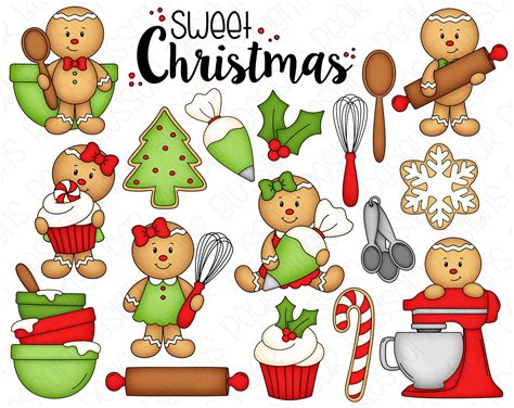 Gingerbread Bakery Sweet Christmas Clipart Set Hand Drawn Digital Clipart Christmas Baking