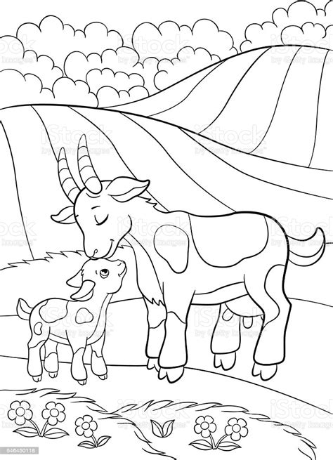 Coloring Pages Farm Animals Mother Goat With Her Little