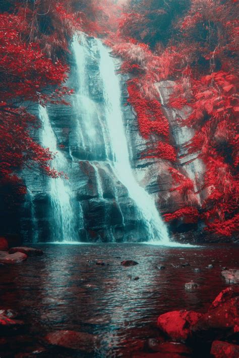 Magical Waterfall Waterfall Amazing Nature Photos Red
