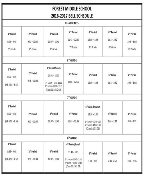 Middle School Student Schedule