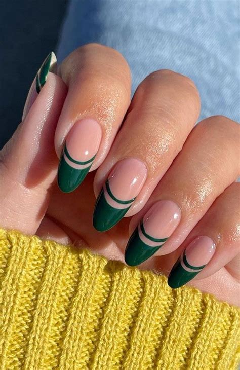 Trendy Ways To Wear Green Nail Designs Green Double French Tips