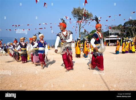 Khasi Men And Women Dancing In Traditional Festival Dress Cherrapunji Village Meghalaya State