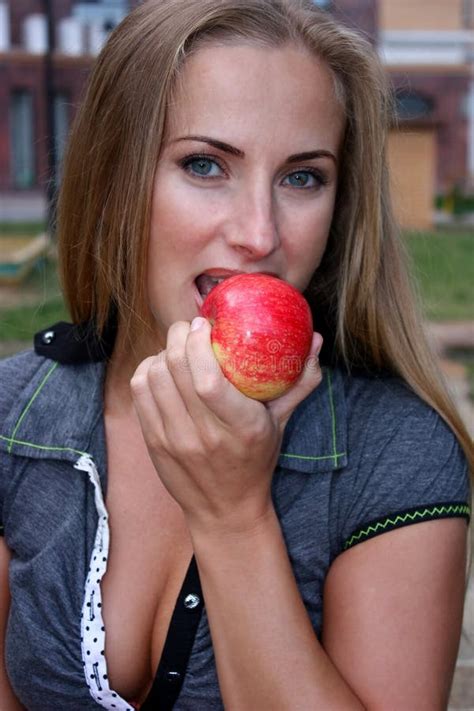 Woman Eating Apple Stock Photo Image Of Healthcare Apple