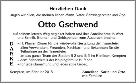 Traueranzeigen von Otto Gschwend Allgäuer Zeitung
