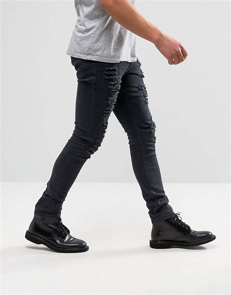 Asos Asos Super Skinny Jeans With Extreme Rips At Asos