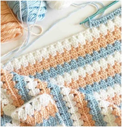 New Peach And Blue Granny Blanket Crochet Pattern Free