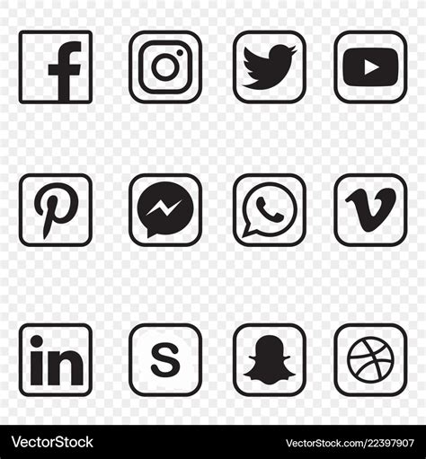 Black And White Social Media Icons On Transparent Vector Image Sexiz Pix