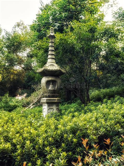 Stone Lantern Statues At Lingyin Temple Forest Park Hangzhou Zhejiang