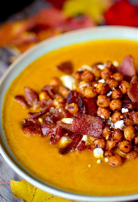 Yammies Noshery Spicy Pumpkin Soup With Bacon And Spicy Fried Chickpeas