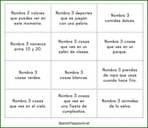 Spanish Vocabulary Game Name 3 Things Spanish Playground