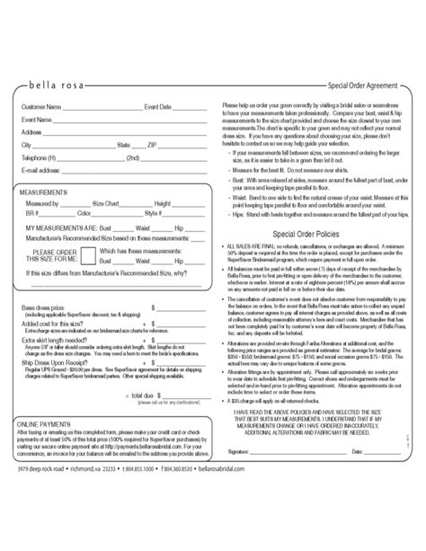 Special Order Agreement Form Free Download
