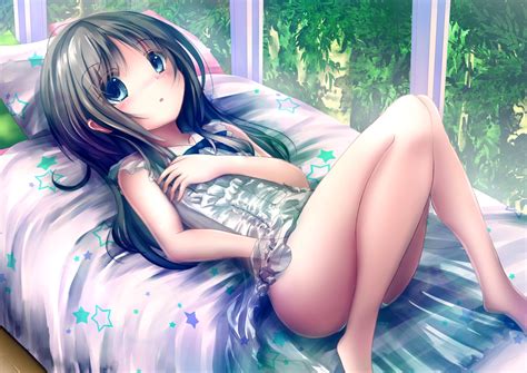 Wallpaper Anime Girls Bed Barefoot Legs Loli X Feralfox Hd