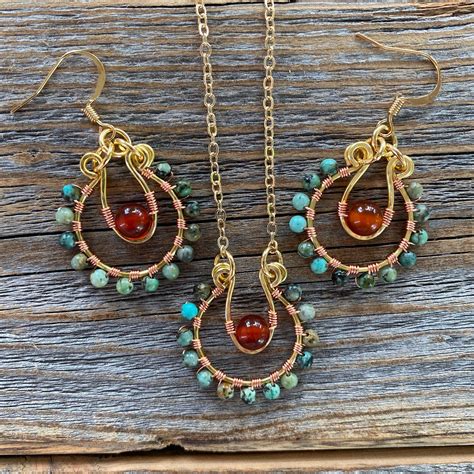 JEWELRY SET Turquoise And Carnelian Necklace Turquoise And Etsy