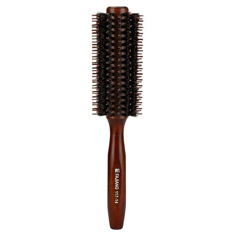 Natural Boar Bristle Round Comb Hair Brush With Ergonomic Natural Wood