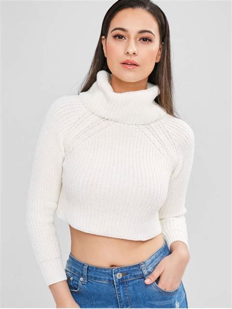 [31 off] 2021 zaful cable knit turtleneck cropped sweater in white zaful