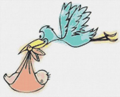 Baby And Stork Counted Cross Stitch Pattern Download Printable