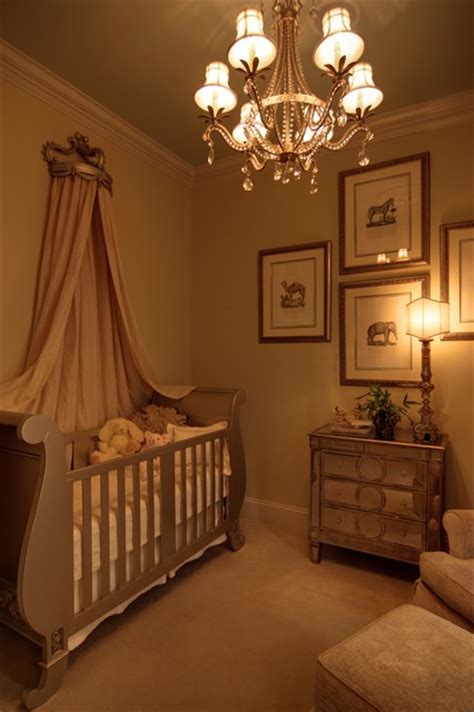 Elegant Babys Nursery With Mirrored Furniture And Sleigh
