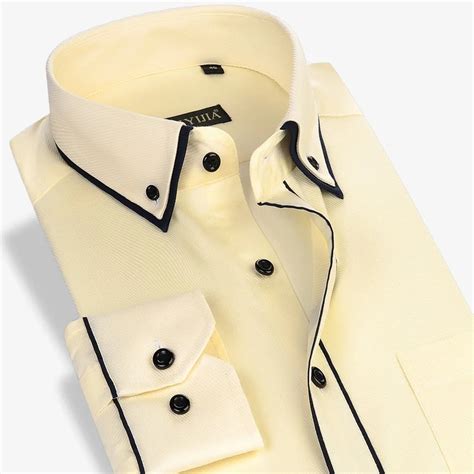 New Spring 2018 Long Sleeve Men Dress Shirt Social Double Collar Button
