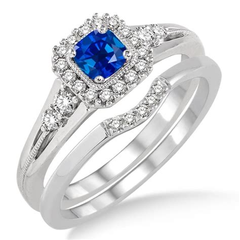 1 5 Carat Sapphire And Diamond Bridal Set Halo Engagement Ring Bridal