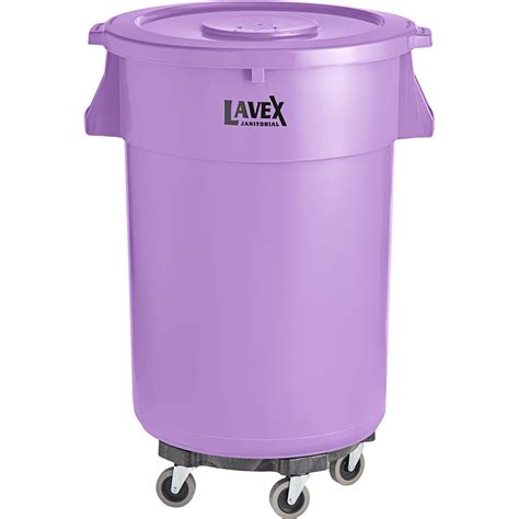 Lavex 44 Gallon Purple Round Commercial Trash Can With Lid And Dolly