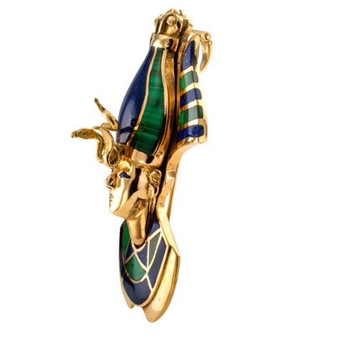 King Tutankhamun Egyptian Revival Lapis Lazuli Malachite Gold Brooch