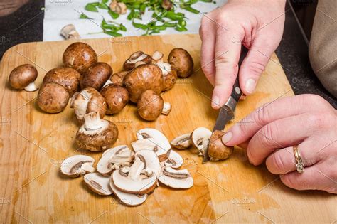 Slicing Mushrooms High Quality Food Images Creative Market