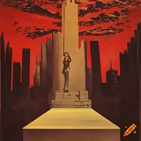 Soviet Propaganda Poster With Stalinist Brutalism Architecture