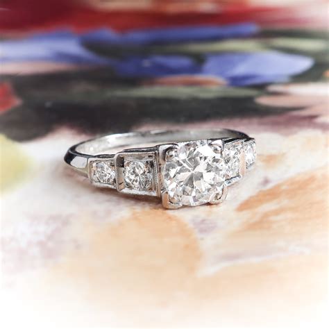 Classic Retro Five Diamond 65 Cttw Engagement Ring In Platinum Antique Vintage Estate