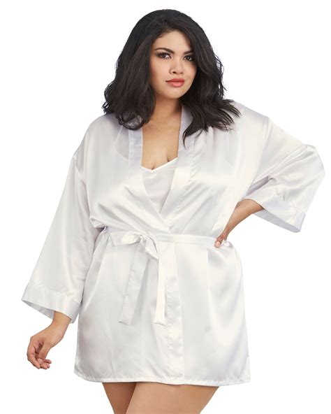 Dreamgirl Plus Size Satin Robe And Chemise Set