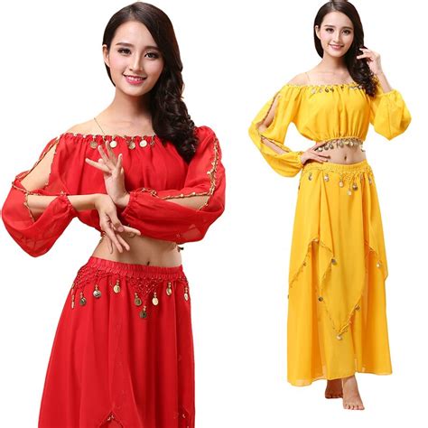 2pieces Suit Bollywood Belly Dance Costume Set Indian Dance Sari Bellydance Skirt Suit Women