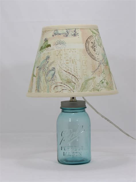 Aqua Quart Mason Jar Lamp With Green Postcard Shade Etsy