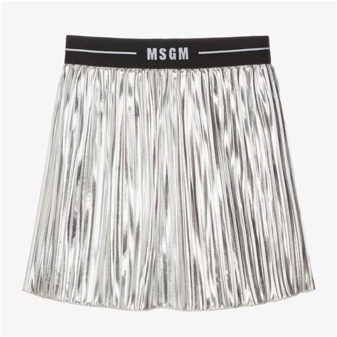 Msgm Girls Pleated Metallic Silver Skirt Childrensalon
