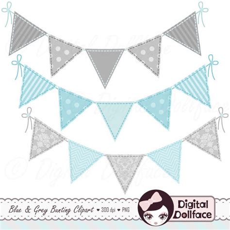 Blue Bunting Garland Clipart Baby Boy Banner Clip Art For Etsy